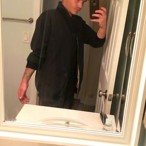 Vintage Navy & Pinstripe Liner Reversible Coat Shorter Sleeves Stylish Warm Rare